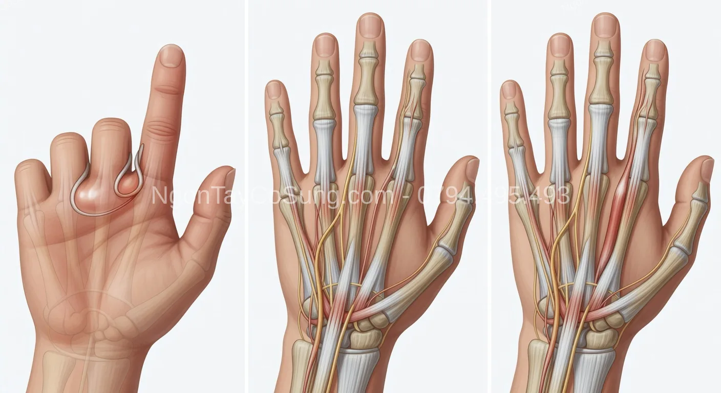 so sánh ngón tay cò súng ống cổ tay de Quervain