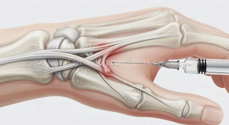 Điều trị nội khoa de Quervain — tiêm corticoid và nẹp cổ tay