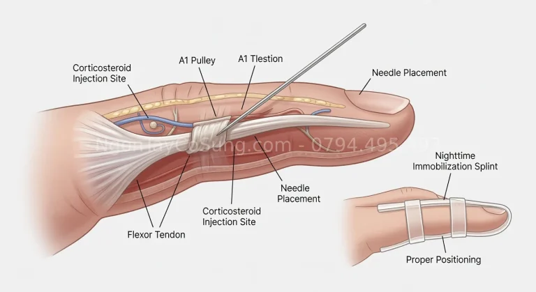 Điều trị nội khoa ngón tay cò súng — thuốc, tiêm, vật lý trị liệu